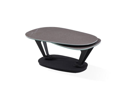 36" Gray And Black Faux Marble And Metal Oval Coffee Table