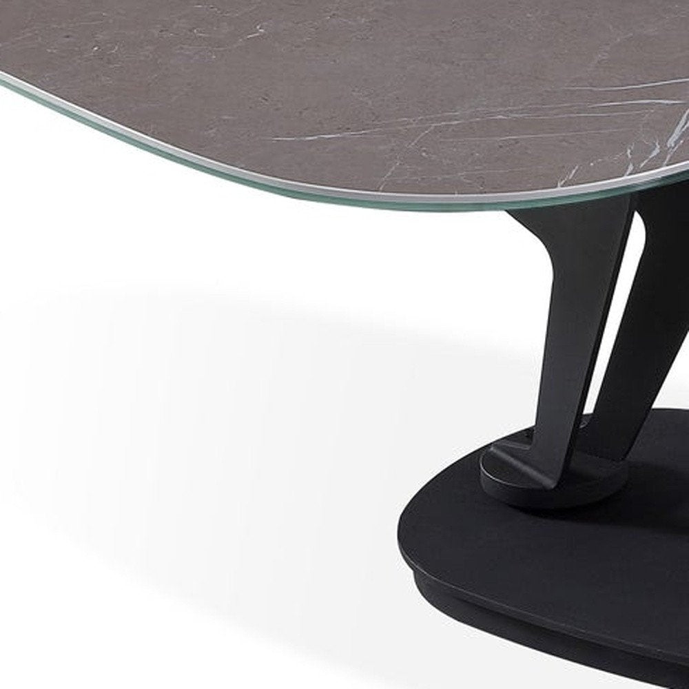 36" Gray And Black Faux Marble And Metal Oval Coffee Table — view 4