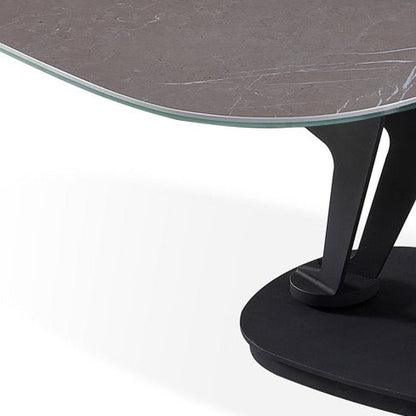 36" Gray And Black Faux Marble And Metal Oval Coffee Table HomeRoots