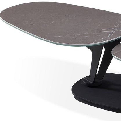 36" Gray And Black Faux Marble And Metal Oval Coffee Table HomeRoots