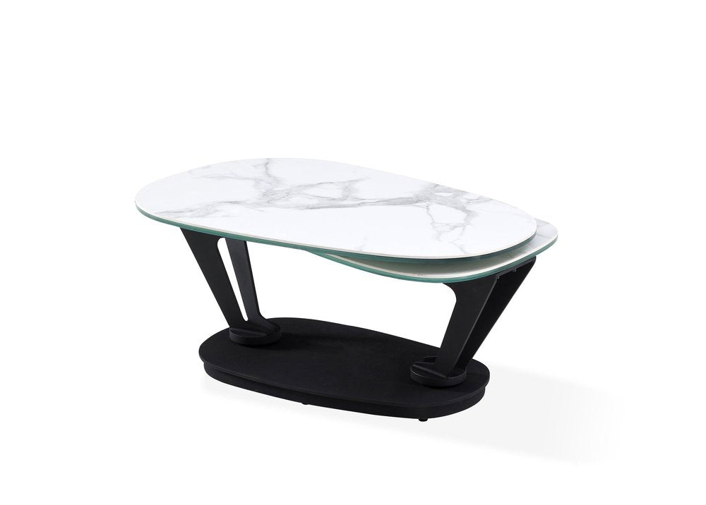 36" White And Black Faux Marble And Metal Oval Coffee Table HomeRoots