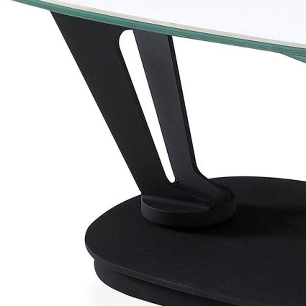 36" White And Black Faux Marble And Metal Oval Coffee Table — view 4