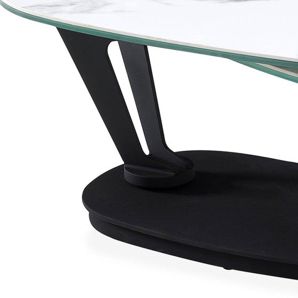 36" White And Black Faux Marble And Metal Oval Coffee Table — view 5