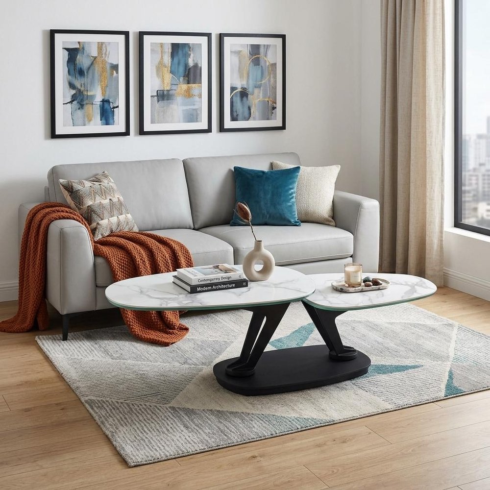 36" White And Black Faux Marble And Metal Oval Coffee Table HomeRoots
