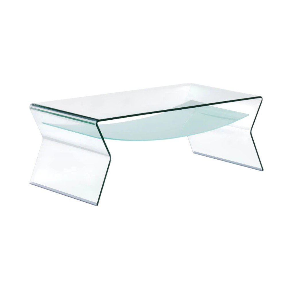 47" Clear Glass Solid Coffee Table with Shelf HomeRoots