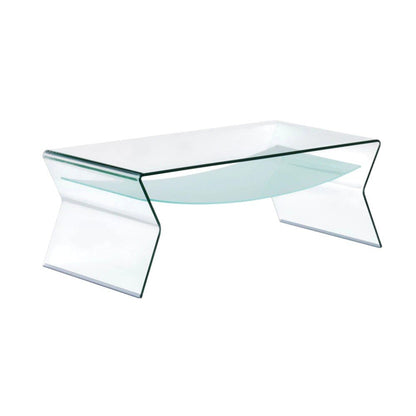 47" Clear Glass Solid Coffee Table with Shelf HomeRoots