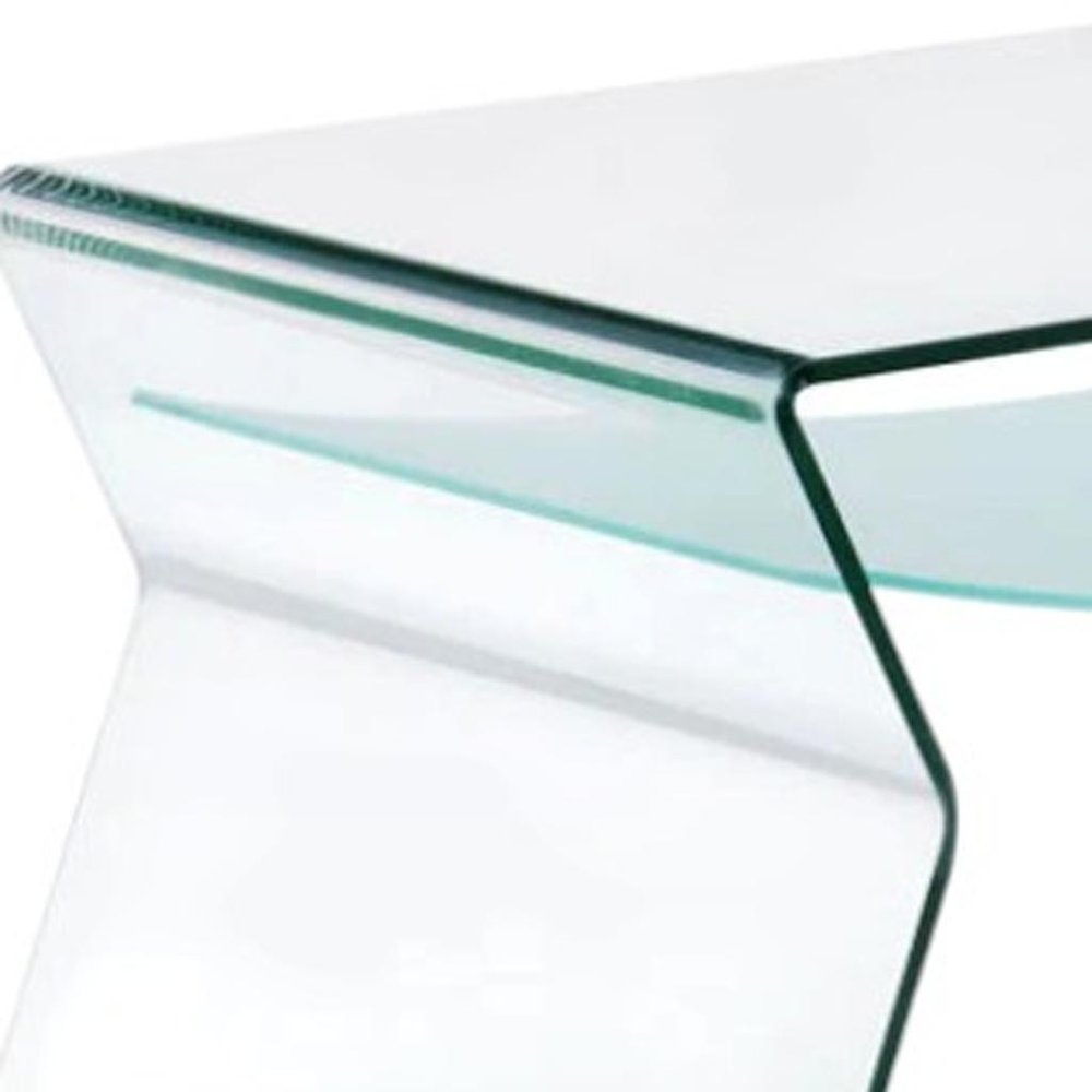 47" Clear Glass Solid Coffee Table with Shelf HomeRoots