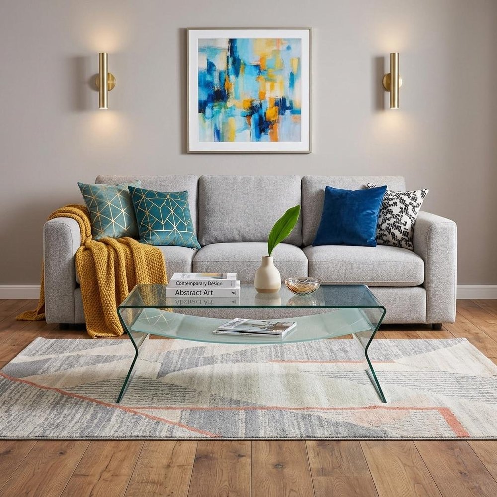 47" Clear Glass Solid Coffee Table with Shelf — view 5