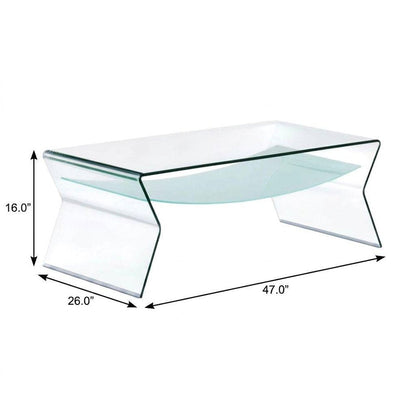 47" Clear Glass Solid Coffee Table with Shelf