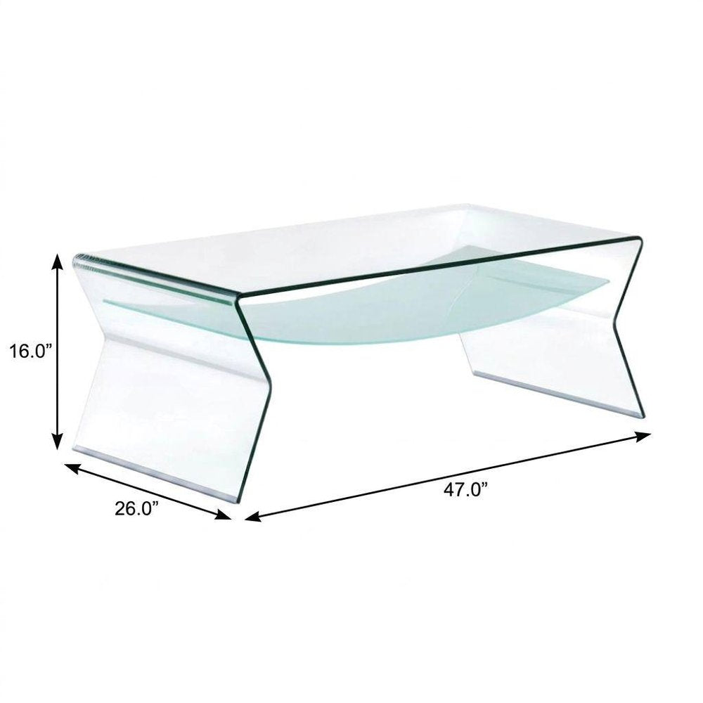 47" Clear Glass Solid Coffee Table with Shelf HomeRoots