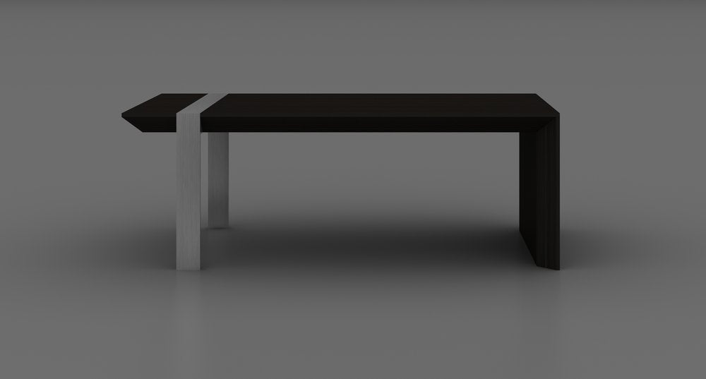 48" Black And Silver Wood And Stainless Steel Distressed Sled Coffee Table HomeRoots