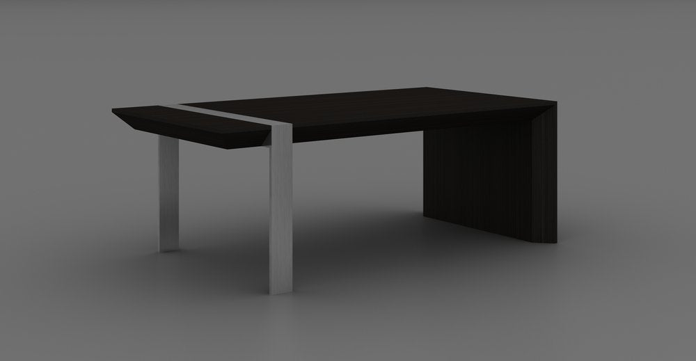 48" Black And Silver Wood And Stainless Steel Distressed Sled Coffee Table HomeRoots