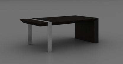 48" Black And Silver Wood And Stainless Steel Distressed Sled Coffee Table HomeRoots