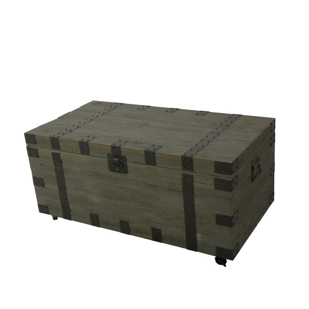22" Brown Reclaimed Wood Distressed Trunk Coffee Table HomeRoots