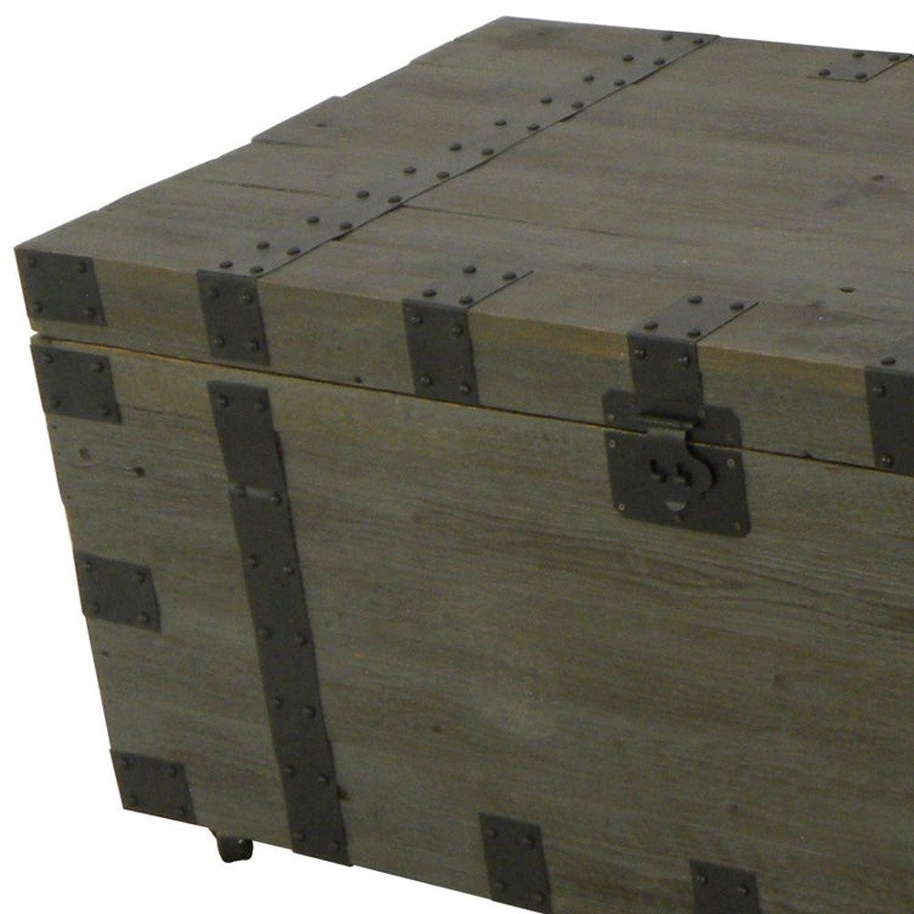 22" Brown Reclaimed Wood Distressed Trunk Coffee Table — view 3