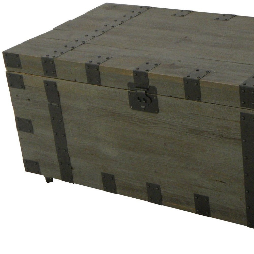 22" Brown Reclaimed Wood Distressed Trunk Coffee Table HomeRoots