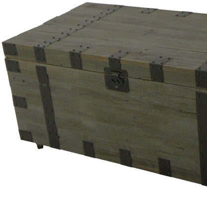 22" Brown Reclaimed Wood Distressed Trunk Coffee Table HomeRoots