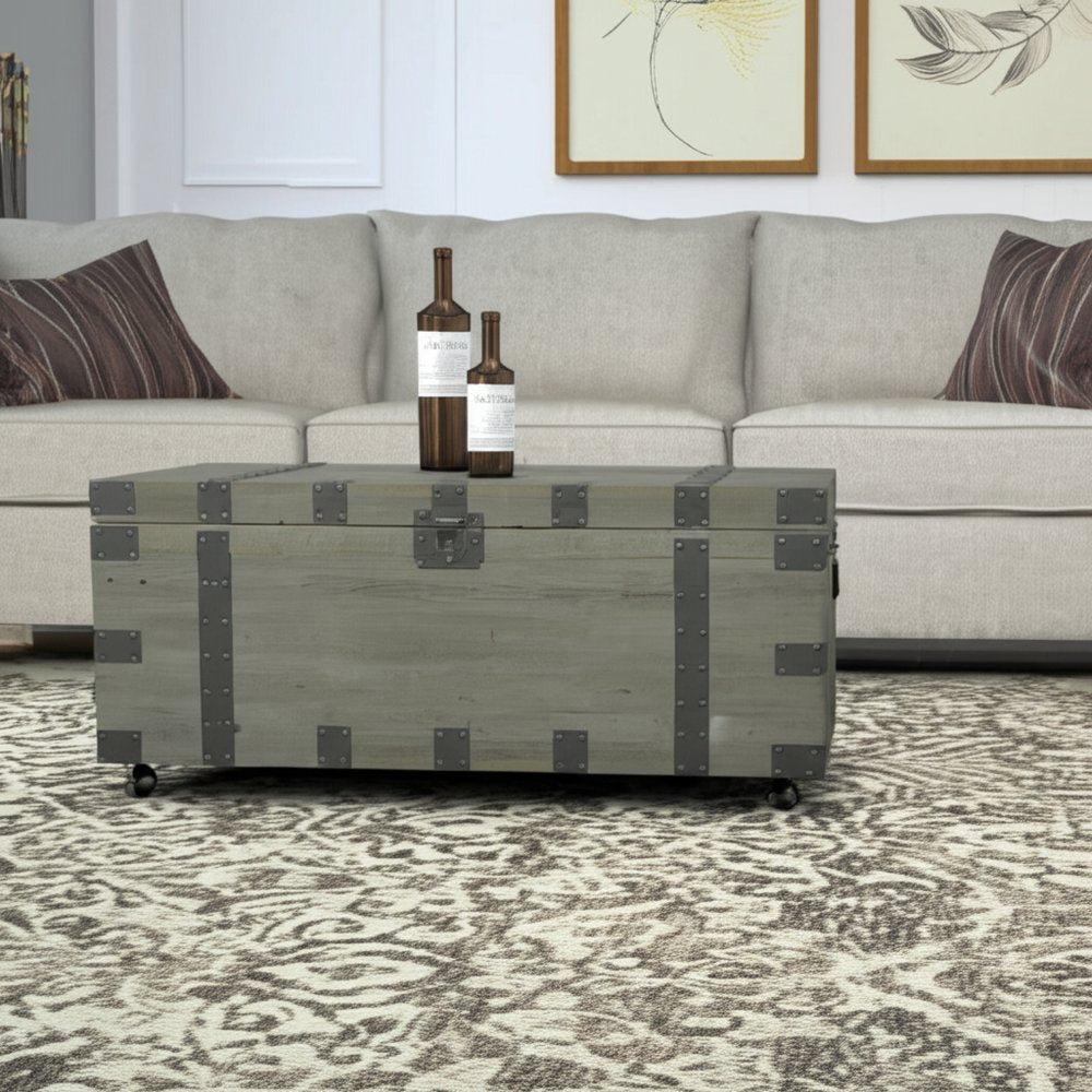 22" Brown Reclaimed Wood Distressed Trunk Coffee Table HomeRoots