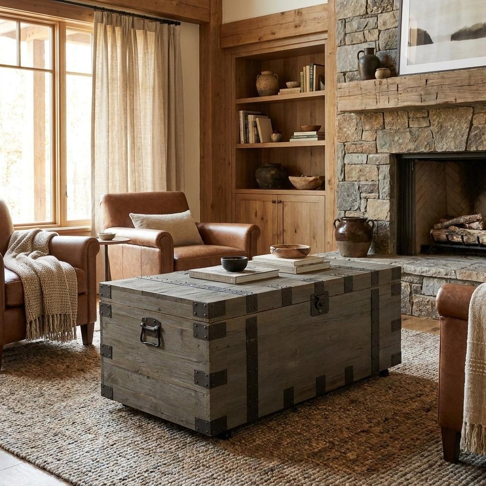 22" Brown Reclaimed Wood Distressed Trunk Coffee Table HomeRoots