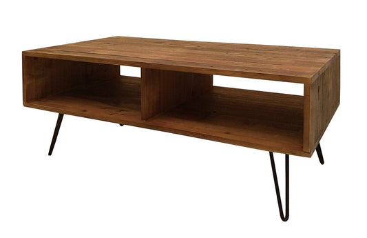 23" Brown And Black Wood And Metal Coffee Table With Shelf HomeRoots