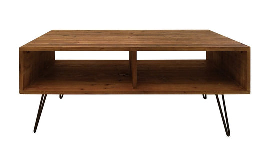 23" Brown And Black Wood And Metal Coffee Table With Shelf HomeRoots