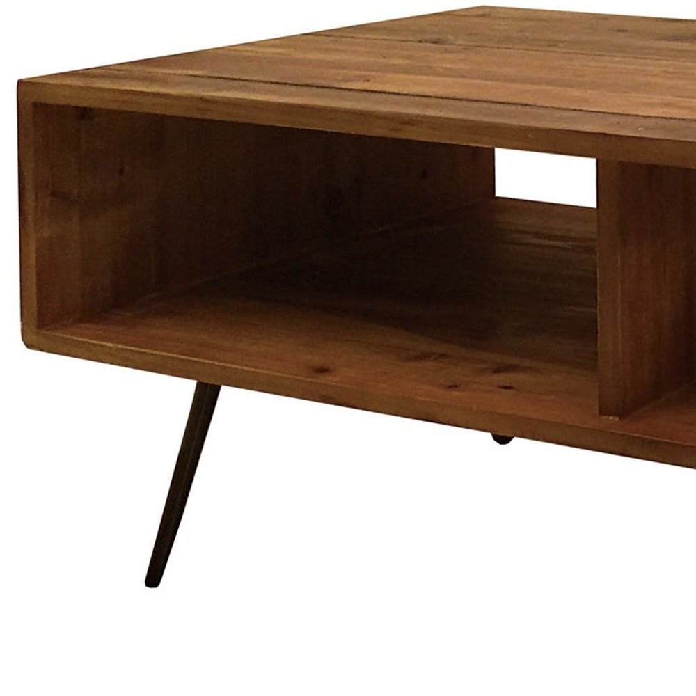 23" Brown And Black Wood And Metal Coffee Table With Shelf HomeRoots