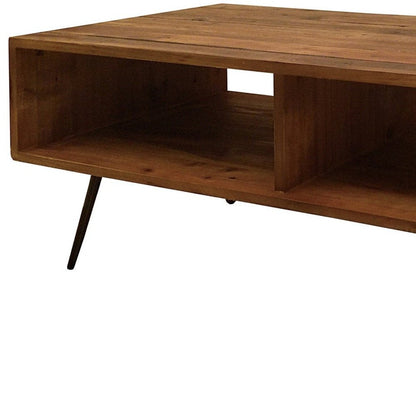 23" Brown And Black Wood And Metal Coffee Table With Shelf HomeRoots