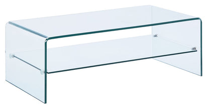 43" Clear Glass Sled Coffee Table With Shelf HomeRoots
