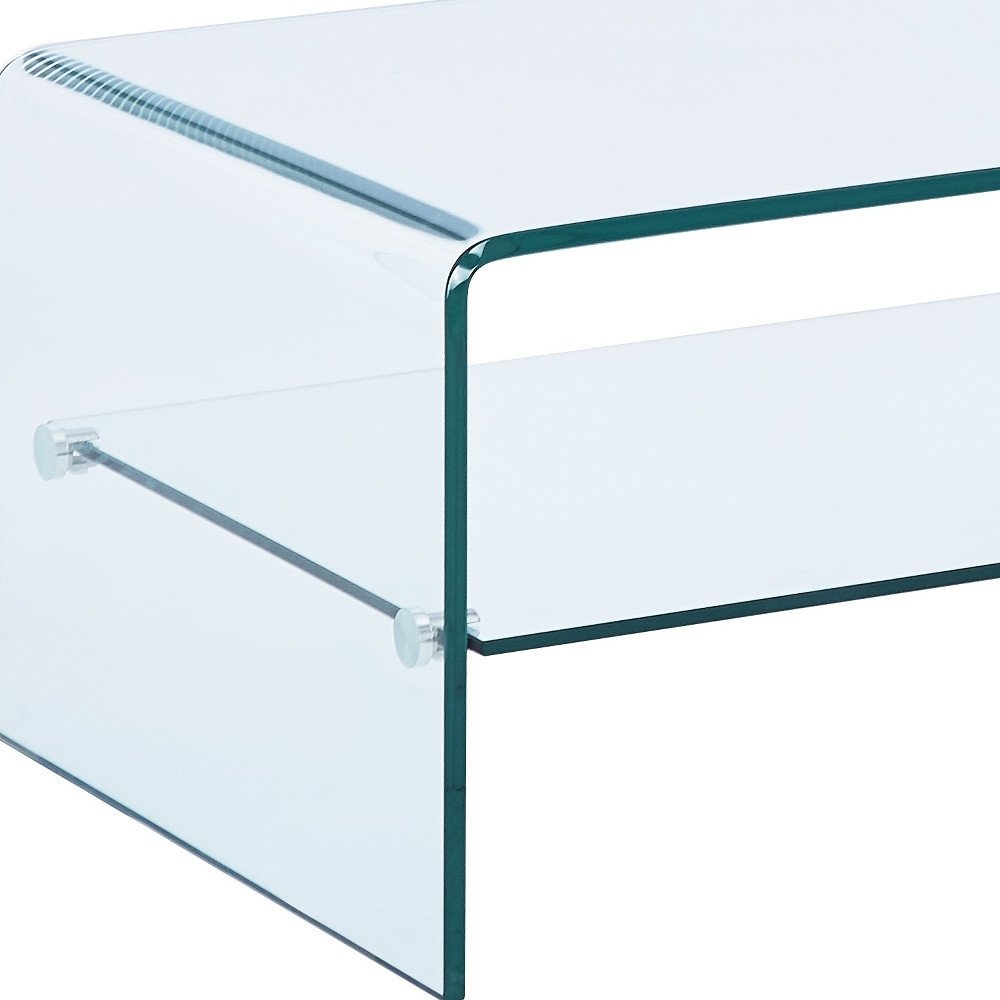 43" Clear Glass Sled Coffee Table With Shelf HomeRoots