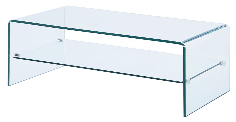 43" Clear Glass Sled Coffee Table With Shelf HomeRoots