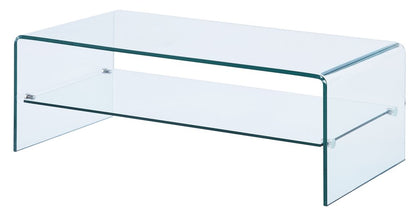 43" Clear Glass Sled Coffee Table With Shelf HomeRoots