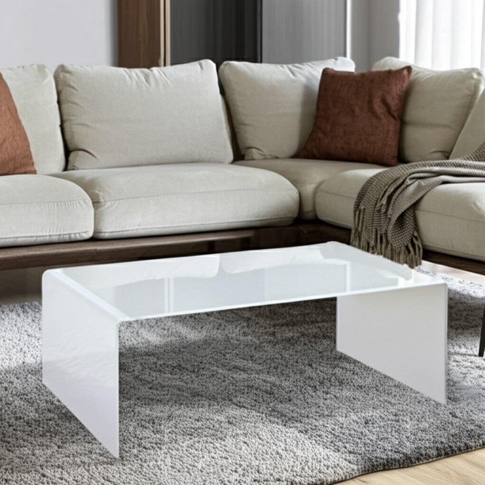 24" White Glass Sled Coffee Table HomeRoots