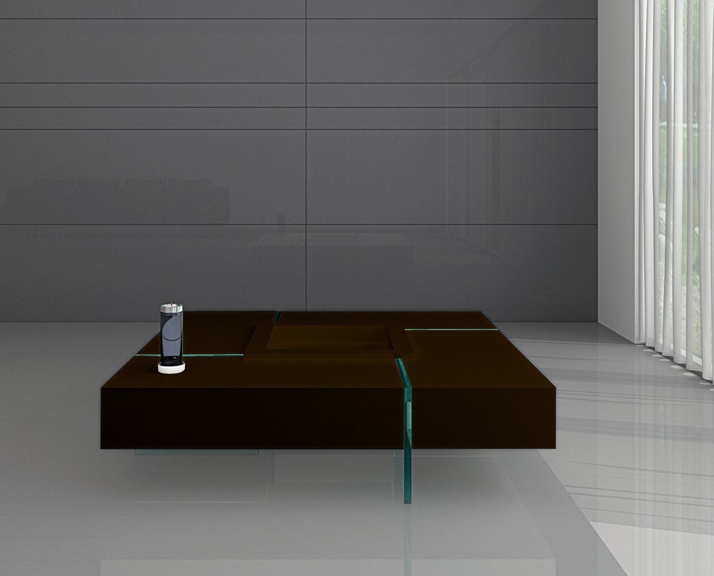 47" Espresso and Clear Wood and Glass Square Coffee Table — view 1