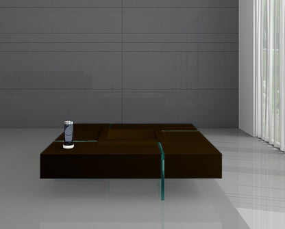 47" Espresso and Clear Wood and Glass Square Coffee Table HomeRoots