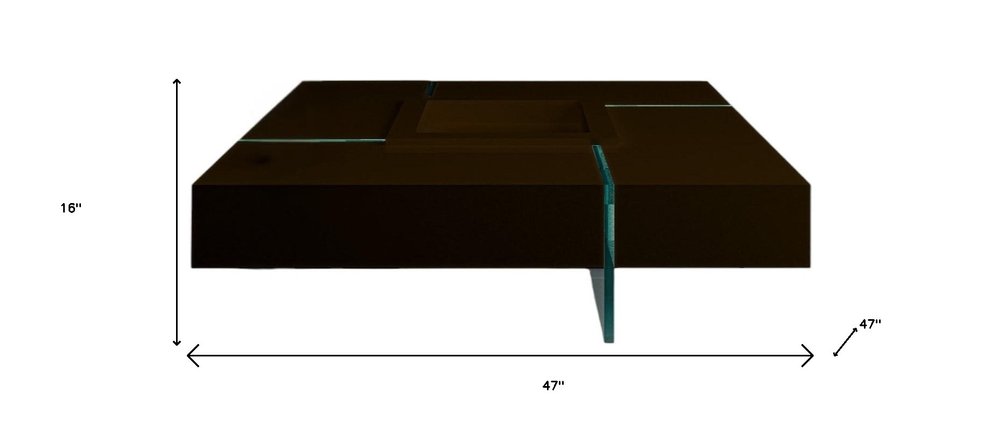 47" Espresso and Clear Wood and Glass Square Coffee Table HomeRoots