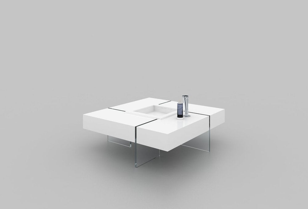 47" White And Clear Wood And Glass Square Sled Coffee Table HomeRoots