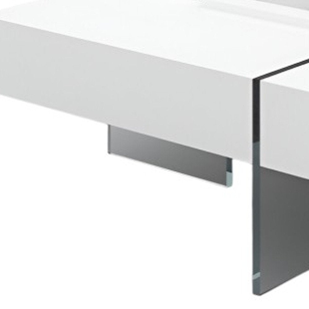 47" White And Clear Wood And Glass Square Sled Coffee Table HomeRoots