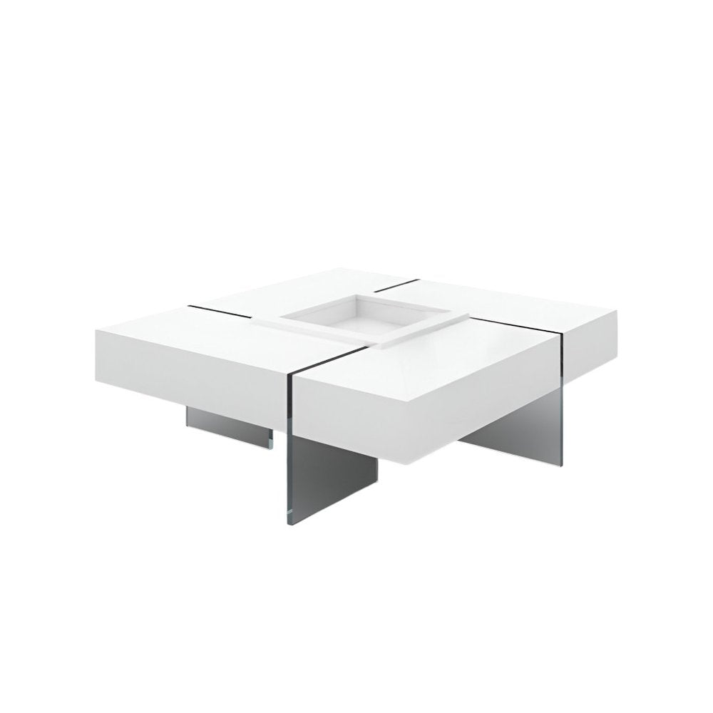 47" White And Clear Wood And Glass Square Sled Coffee Table HomeRoots