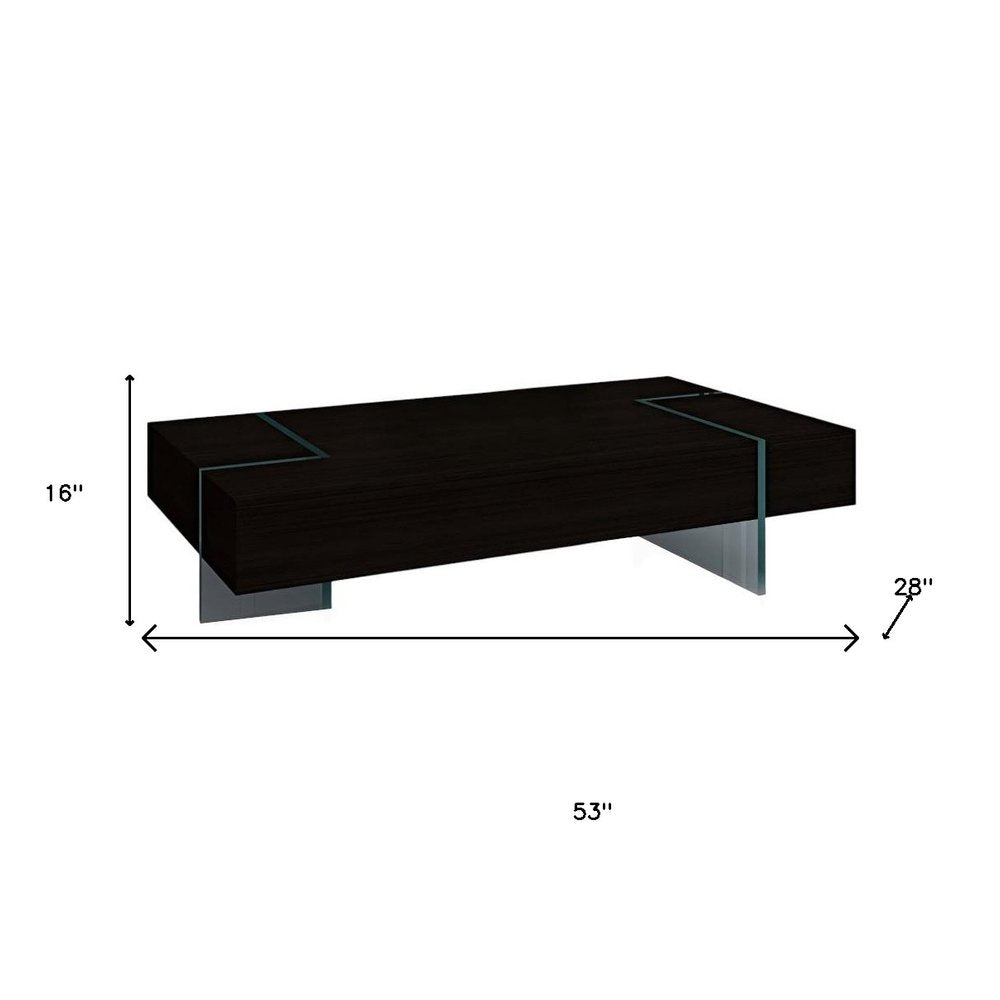 53" Black And Clear Wood And Glass Sled Coffee Table HomeRoots