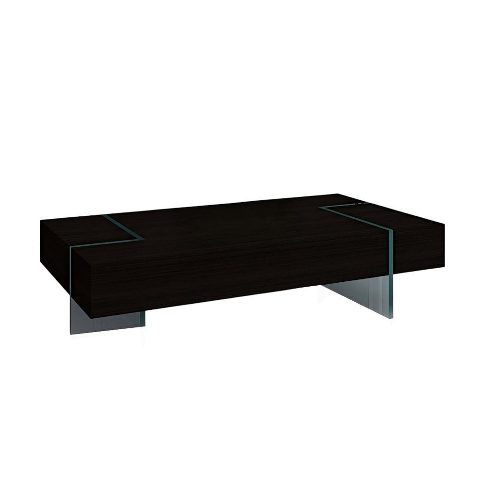 53" Black And Clear Wood And Glass Sled Coffee Table HomeRoots