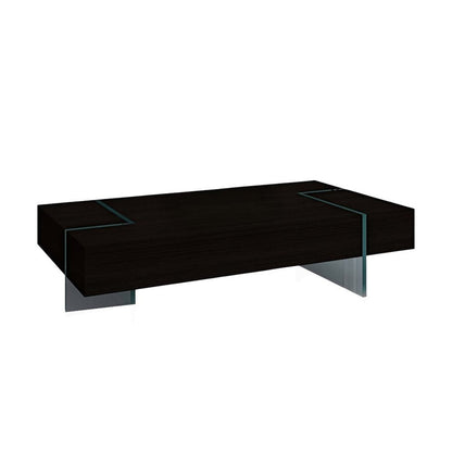 53" Black And Clear Wood And Glass Sled Coffee Table HomeRoots