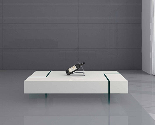 53" White And Clear Wood And Glass Sled Coffee Table HomeRoots