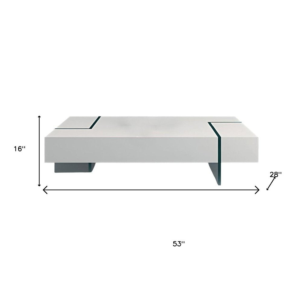 53" White And Clear Wood And Glass Sled Coffee Table HomeRoots