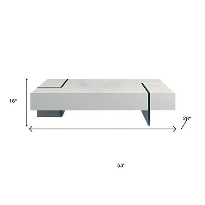 53" White And Clear Wood And Glass Sled Coffee Table HomeRoots