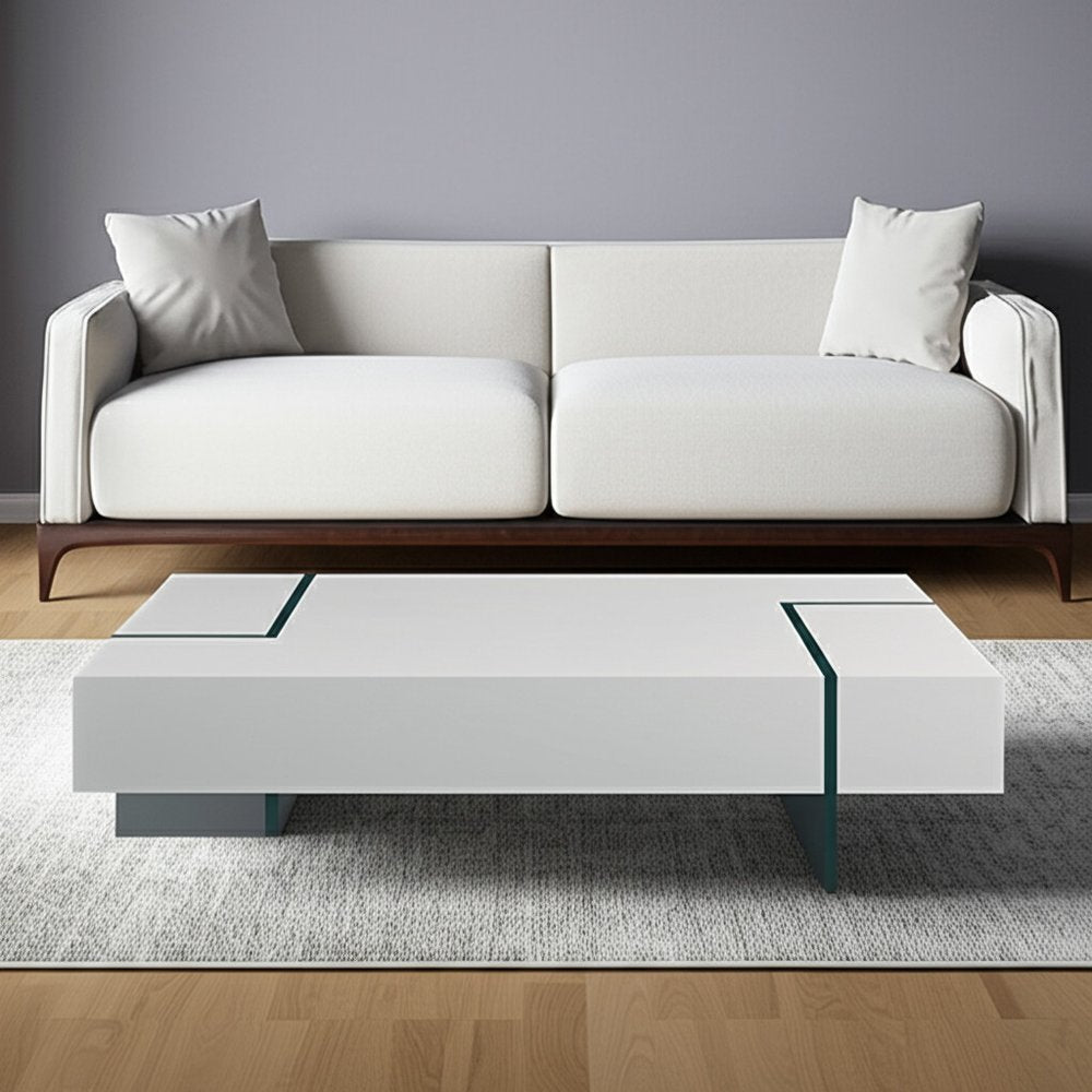 53" White And Clear Wood And Glass Sled Coffee Table HomeRoots