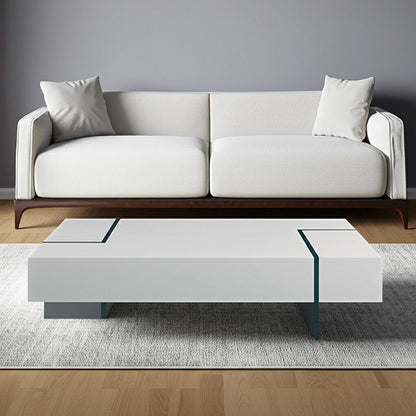 53" White And Clear Wood And Glass Sled Coffee Table HomeRoots