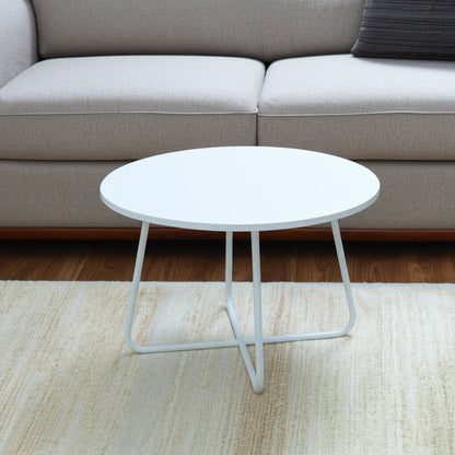 28" White Wood And Metal Round Cross Legs Coffee Table HomeRoots