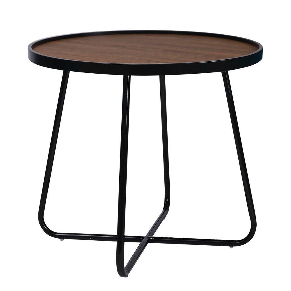 24" Black Wood And Metal Round Cross Legs Coffee Table HomeRoots