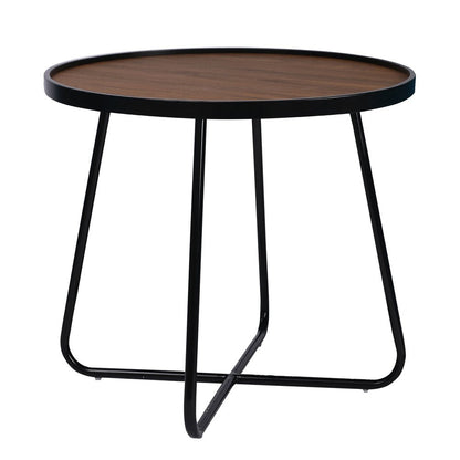 24" Black Wood And Metal Round Cross Legs Coffee Table HomeRoots