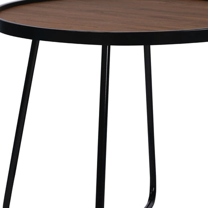 24" Black Wood And Metal Round Cross Legs Coffee Table HomeRoots